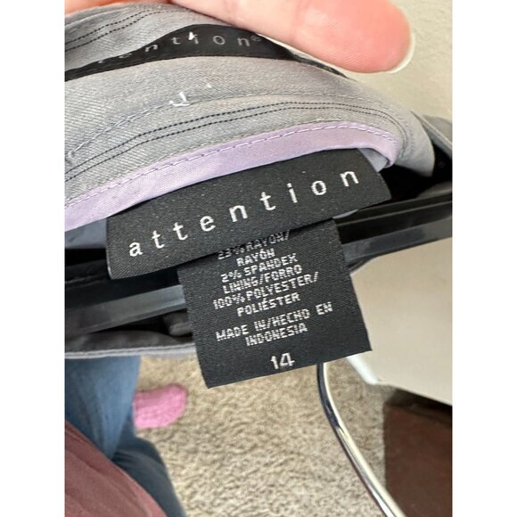 NWT Attention Womens Gray Skirt 14 pencil vintage Zipper button Polyester stripe - Picture 6 of 9